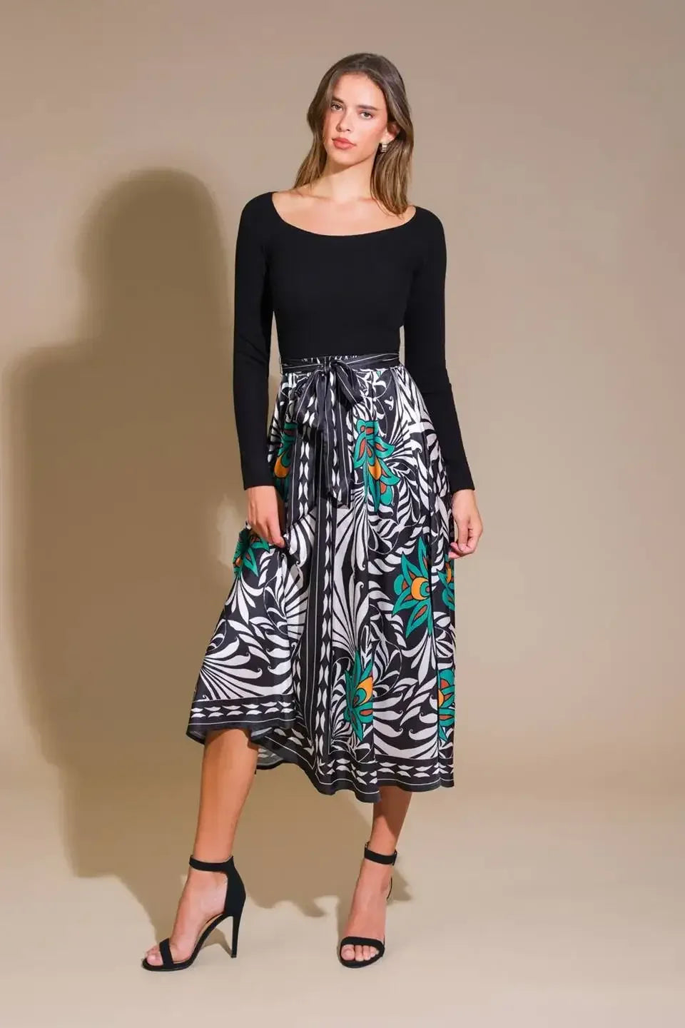 MELINA SWEATER & PRINT MIDI DRESS