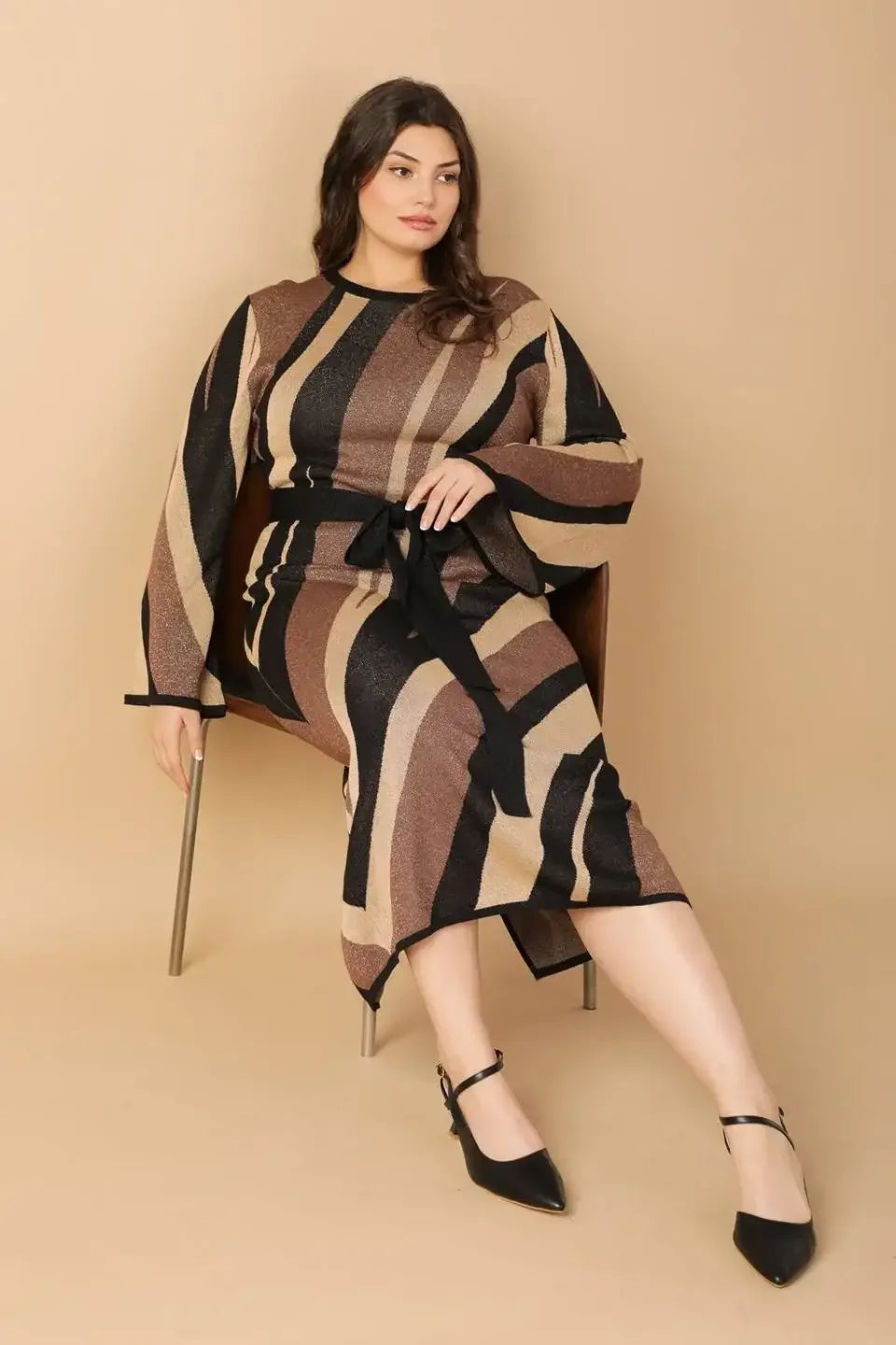 PUT ON A SMILE BROWN MIDI SWEATER DRESS