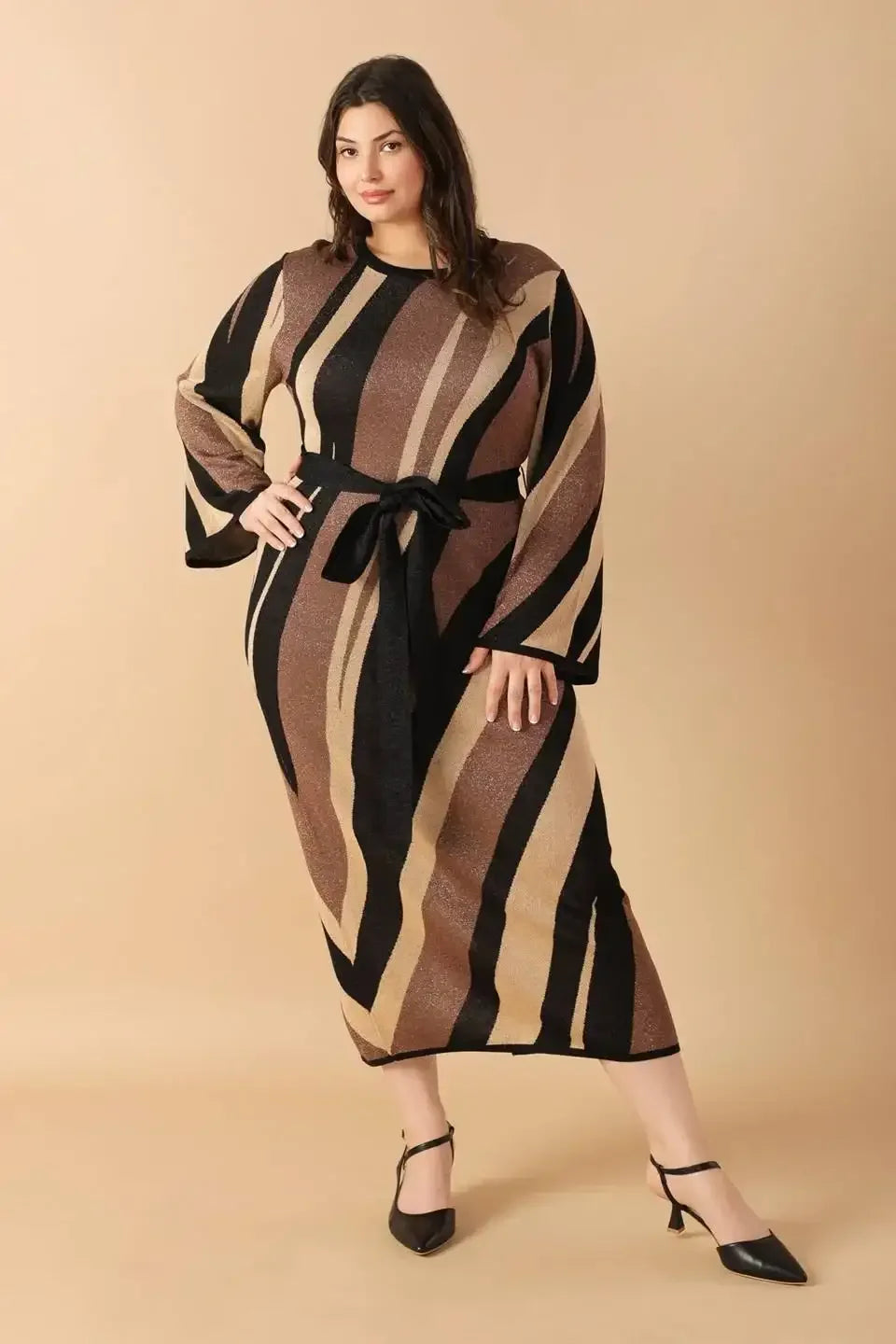 PUT ON A SMILE BROWN MIDI SWEATER DRESS