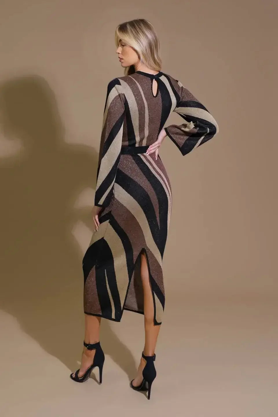 PUT ON A SMILE BROWN MIDI SWEATER DRESS