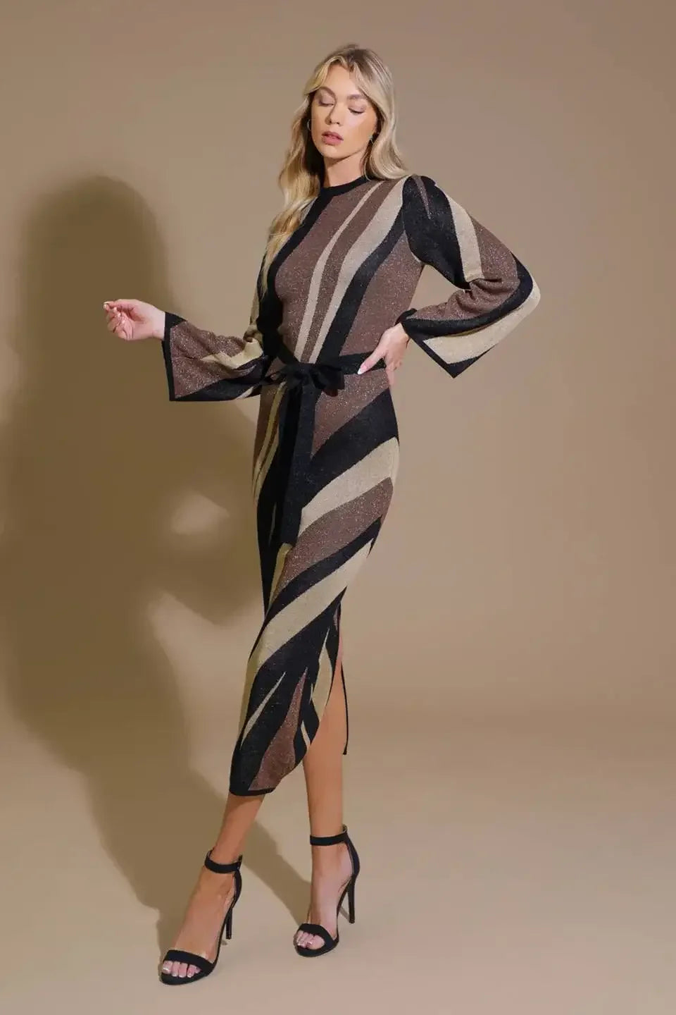 PUT ON A SMILE BROWN MIDI SWEATER DRESS