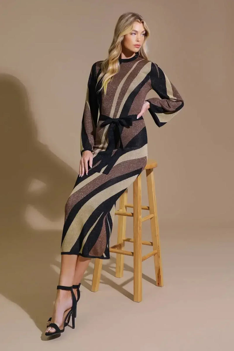 PUT ON A SMILE BROWN MIDI SWEATER DRESS