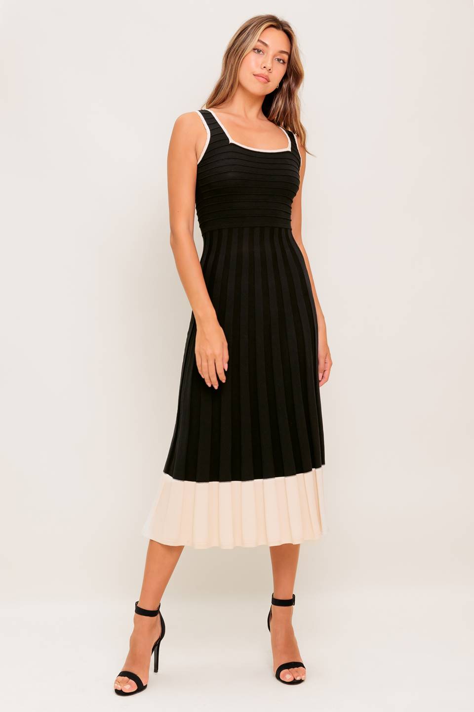 black dress with white sweater Lady Black Tie - Laurel Black & Cream Sweater Midi Dress