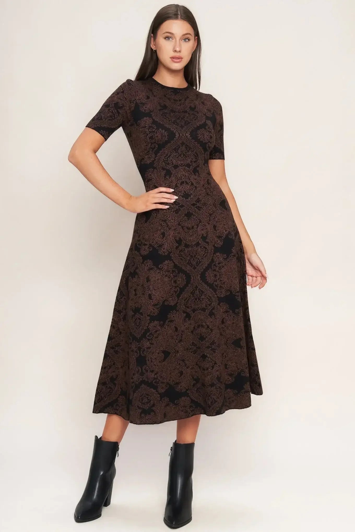 GOTHIC MUSE JACQUARD BLACK SWEATER MIDI DRESS
