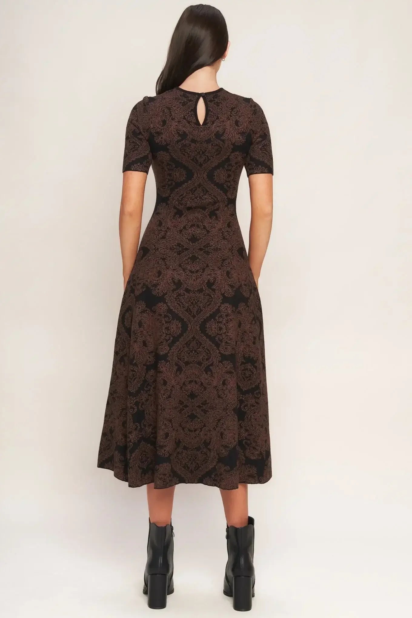 GOTHIC MUSE JACQUARD BLACK SWEATER MIDI DRESS