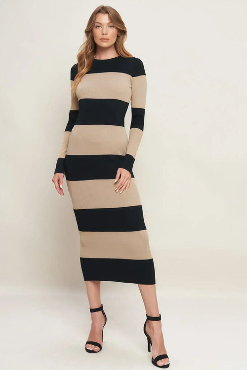 MODERN ATTITUDE STRIPE LONG SLEEVE SWEATER DRESS
