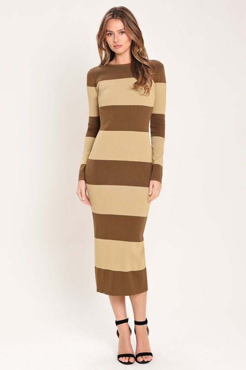 ESPRESSO & CREAM SWEATER KNIT MIDI DRESS | Lady Black Tie