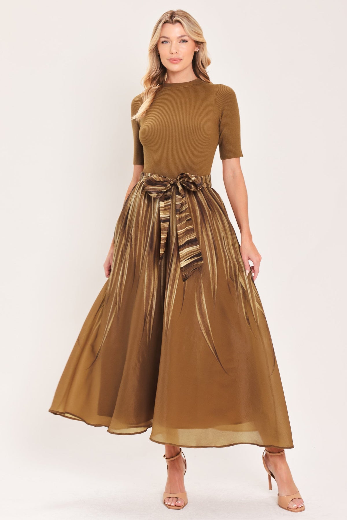 ISW5473 BROWN - Golden Quill Romance Midi Dress | Lady Black Tie