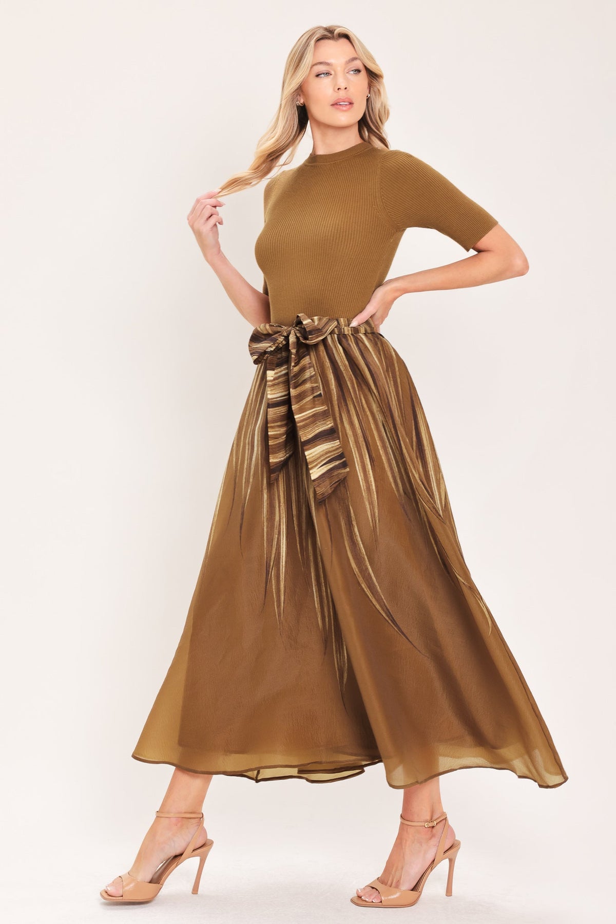 ISW5473 BROWN - Golden Quill Romance Midi Dress | Lady Black Tie