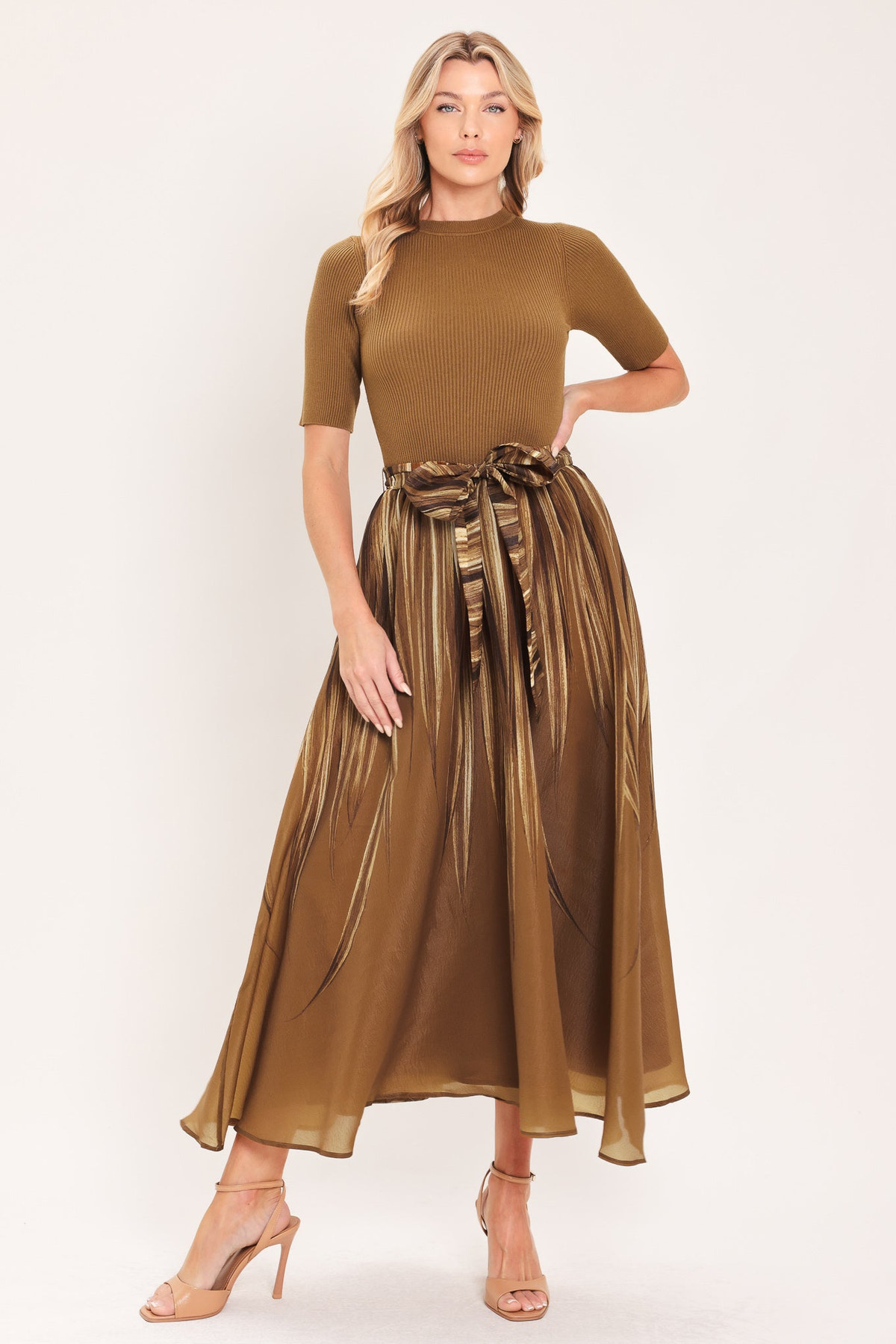 ISW5473 BROWN - Golden Quill Romance Midi Dress | Lady Black Tie