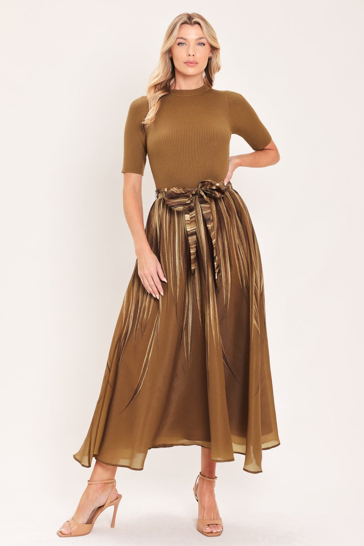 ISW5473 BROWN - Golden Quill Romance Midi Dress | Lady Black Tie