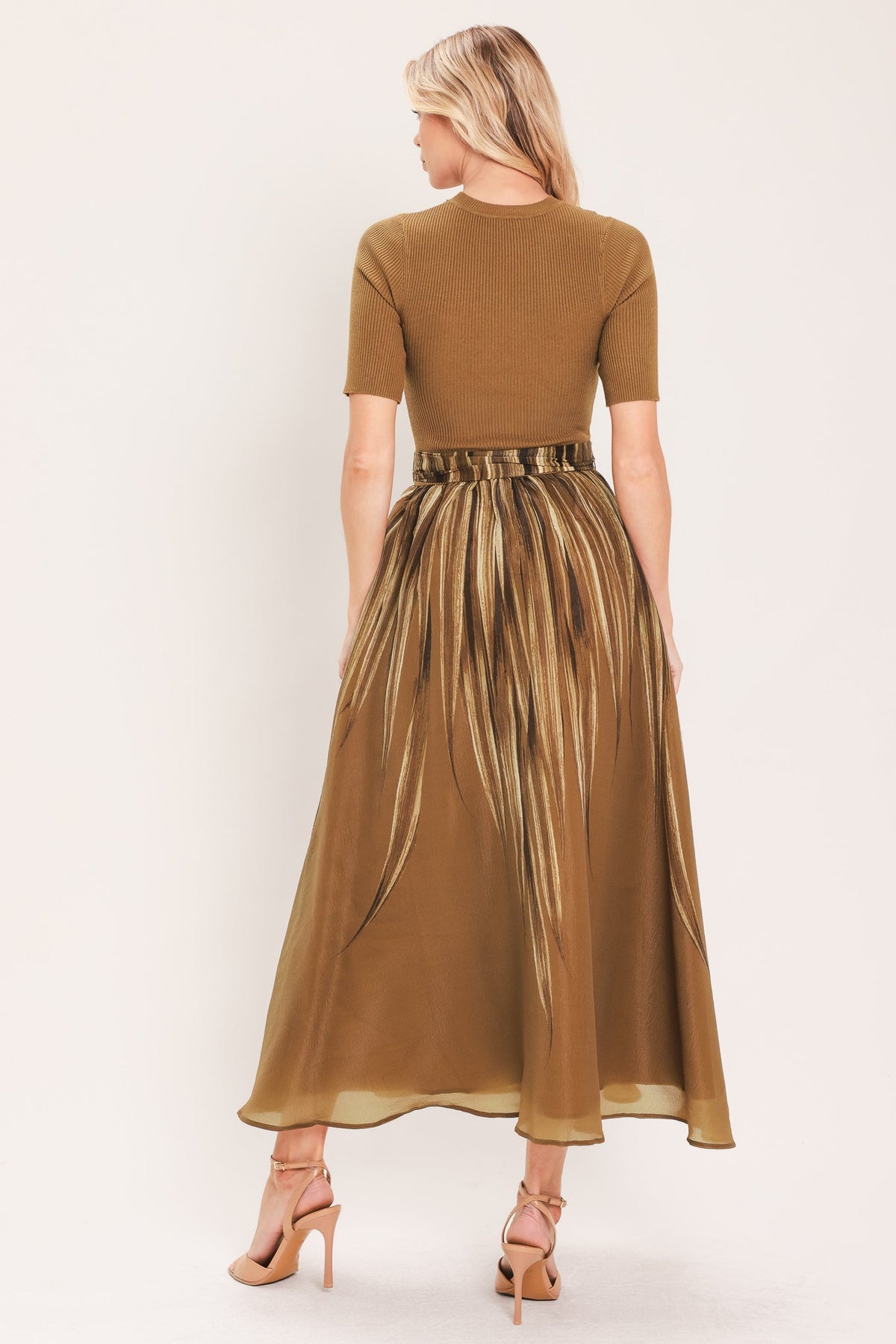 ISW5473 BROWN - Golden Quill Romance Midi Dress | Lady Black Tie
