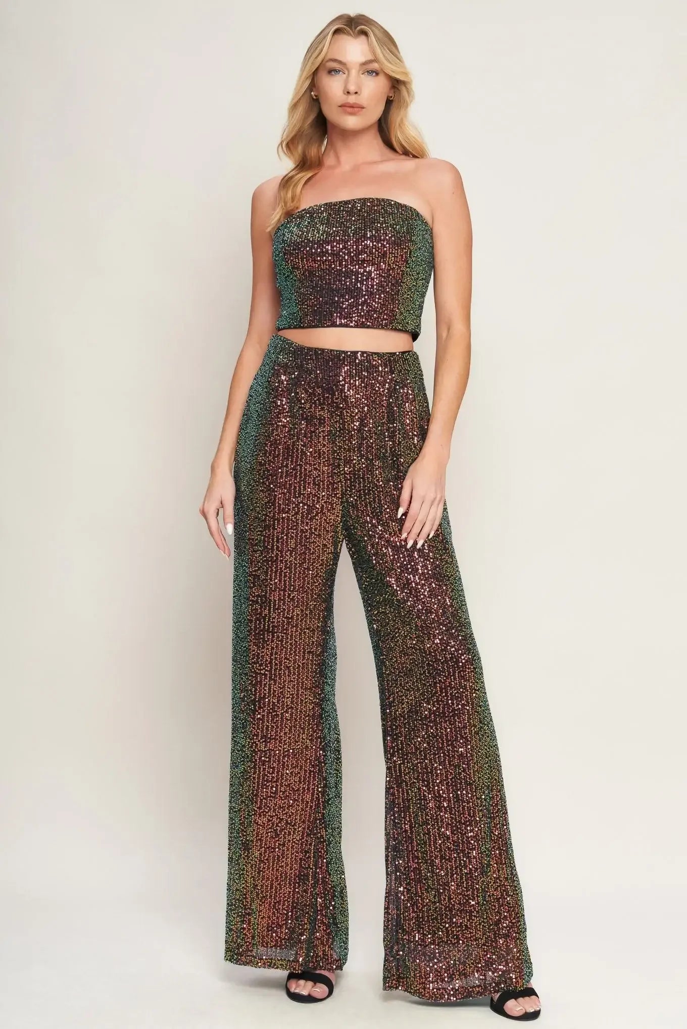 CHARMING COMPOSURE SEQUIN CROP TOP & PANT SET