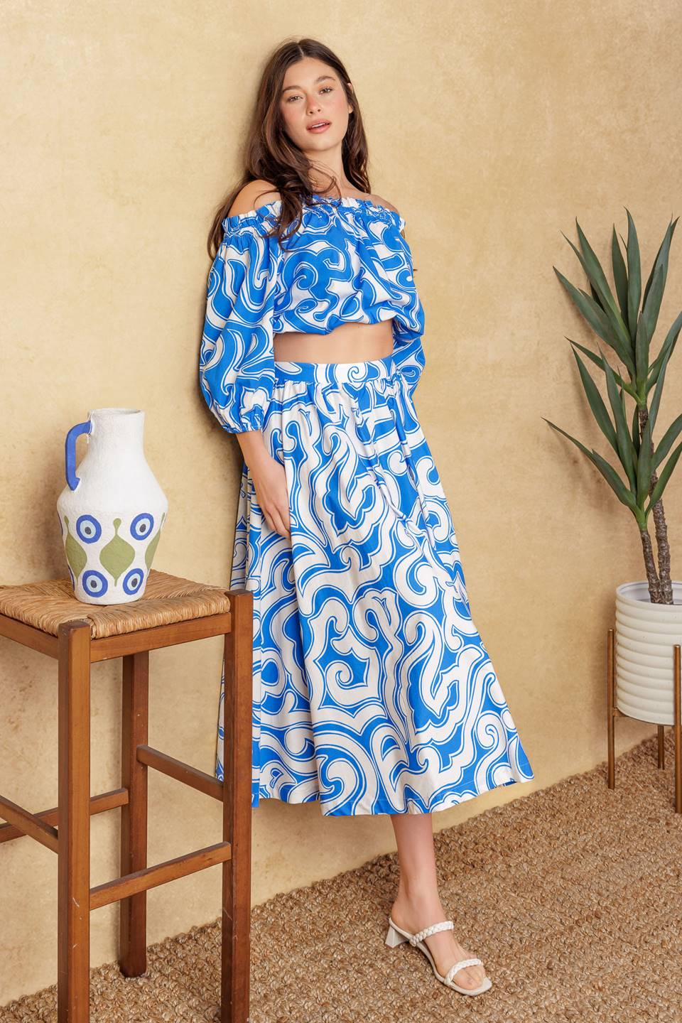 Lady Black Tie - Beach Day Top & Skirt Set - Blue & White - Size S Lady Black Tie - Beach Day Top & Skirt Set - Blue & White - Size S
