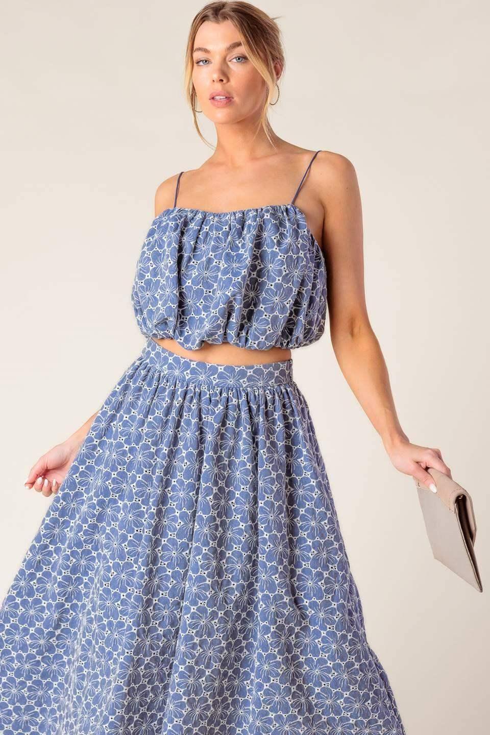 THE BEAUTY OF NOW TOP & SKIRT SET - CHAMBRAY