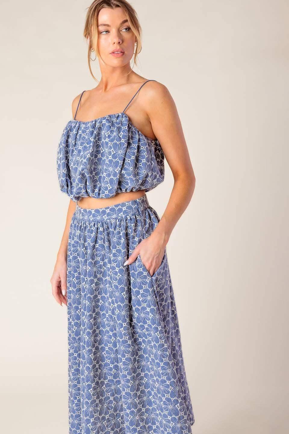 THE BEAUTY OF NOW TOP & SKIRT SET - CHAMBRAY