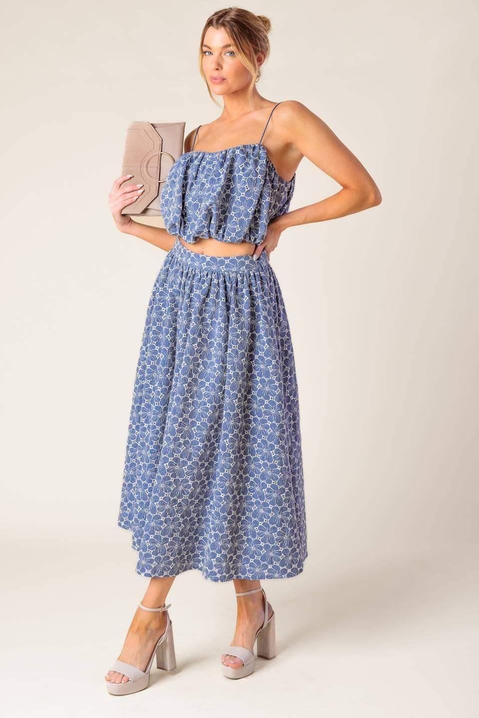 THE BEAUTY OF NOW TOP & SKIRT SET - CHAMBRAY