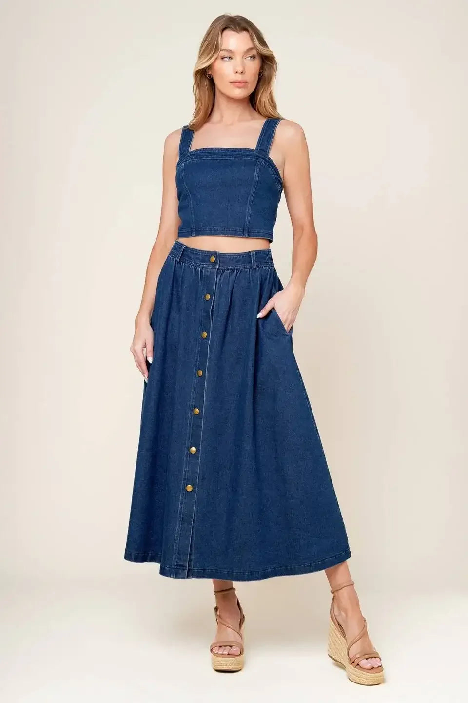 SIMPLY THE VIBE - DENIM CROP TOP & SKIRT SET