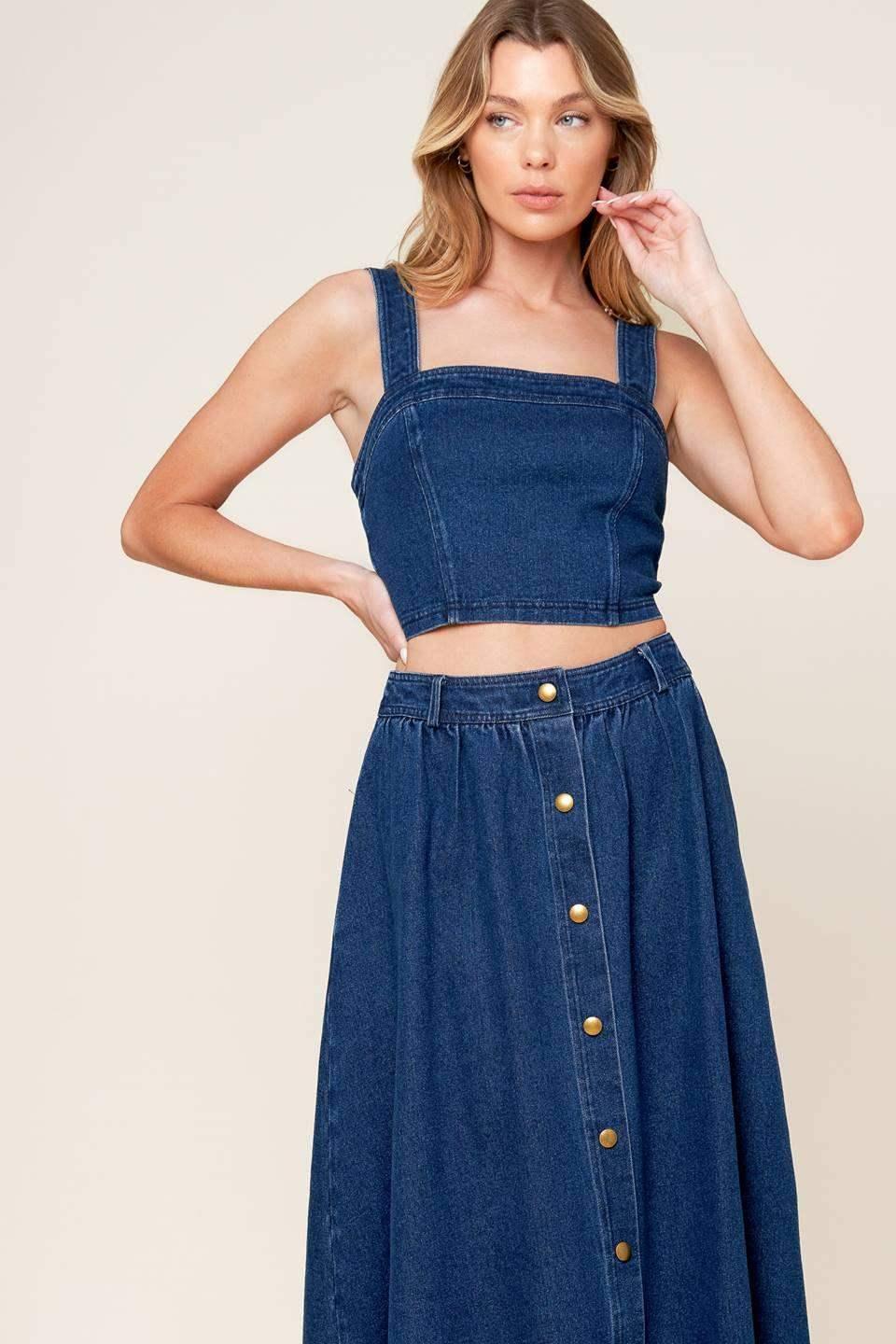 SIMPLY THE VIBE - DENIM CROP TOP & SKIRT SET