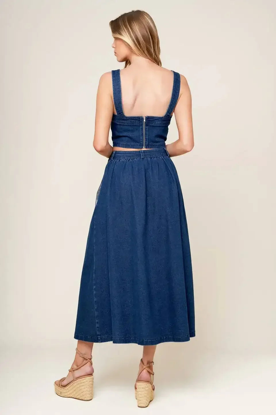 SIMPLY THE VIBE - DENIM CROP TOP & SKIRT SET