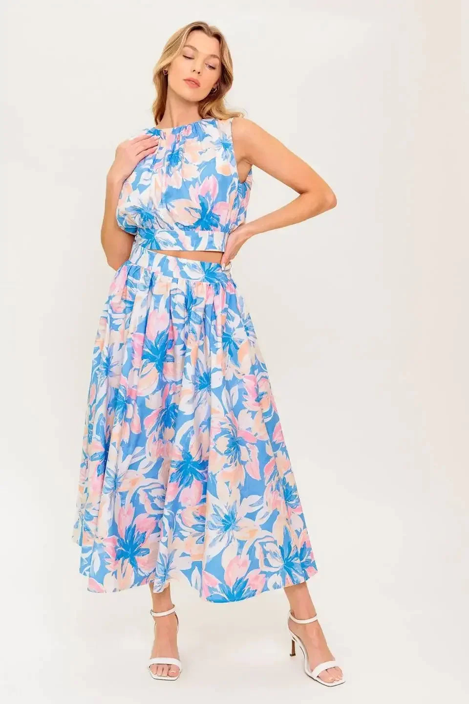 SUMMER HARMONY TIE TOP & SKIRT SET - POWDER BLUE