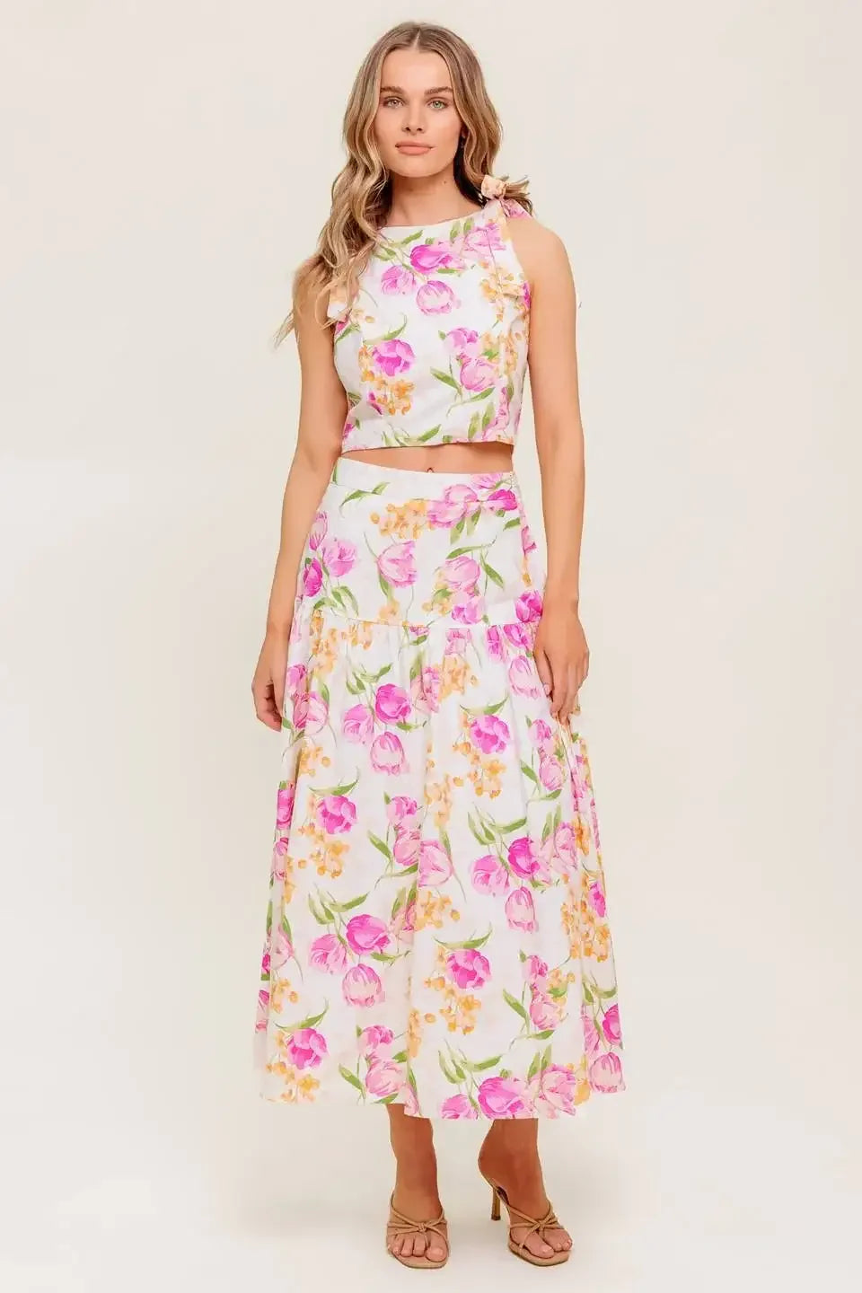 PINK TULIP GARDEN - TOP & MIDI SKIRT SET