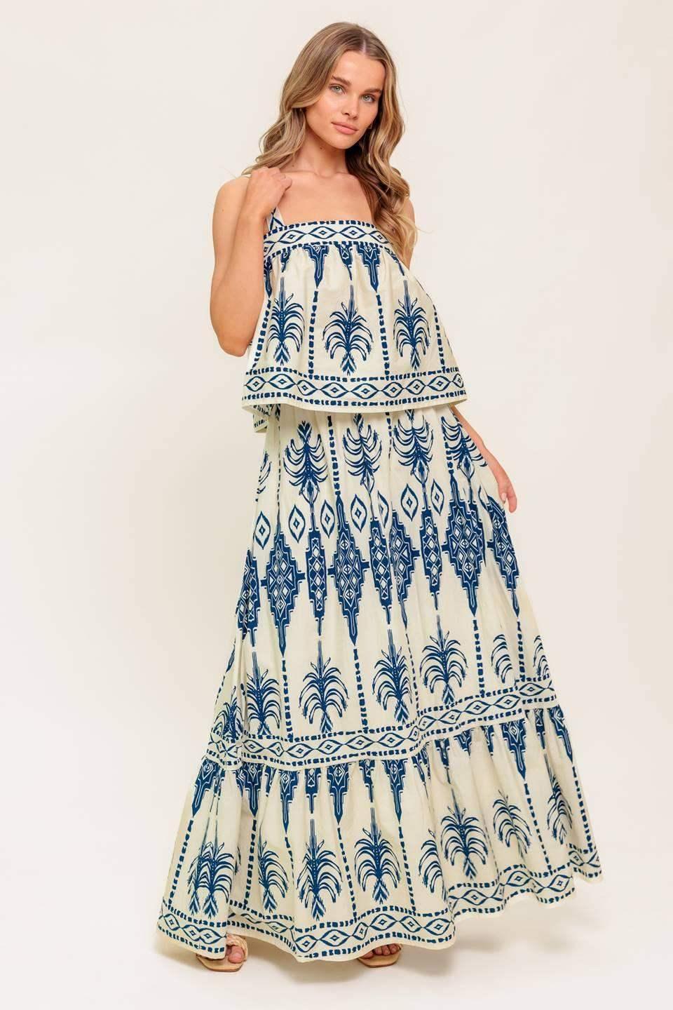BOHO RHYTHM TOP & SKIRT SET - NAVY