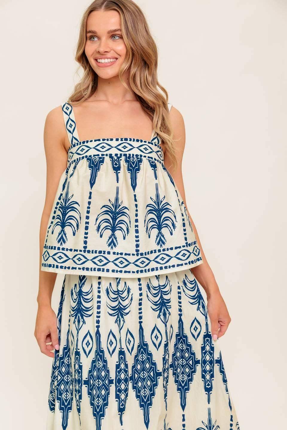 BOHO RHYTHM TOP & SKIRT SET - NAVY