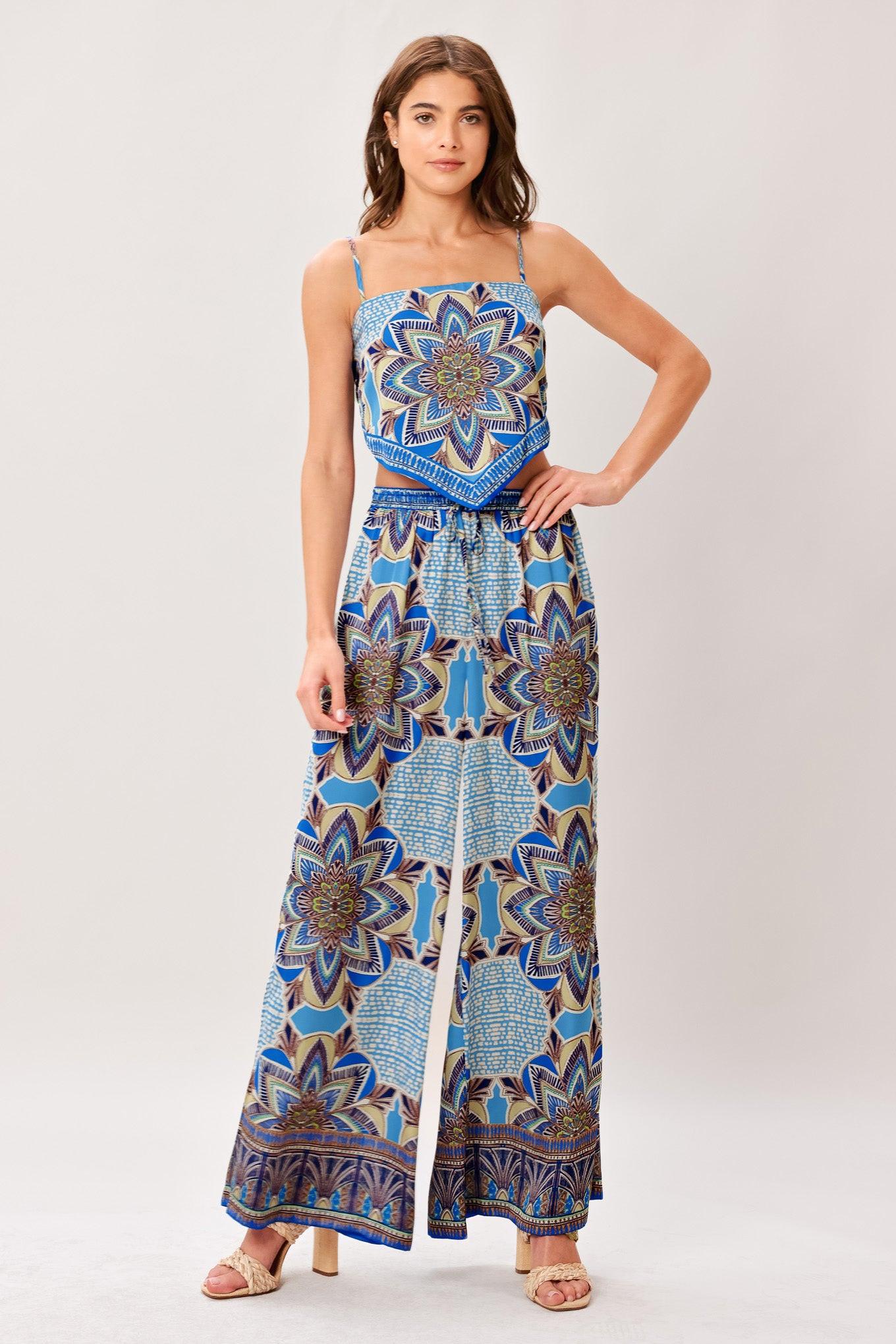 AZURE MANDALA - SCARF TOP AND PANT SET | Lady Black Tie