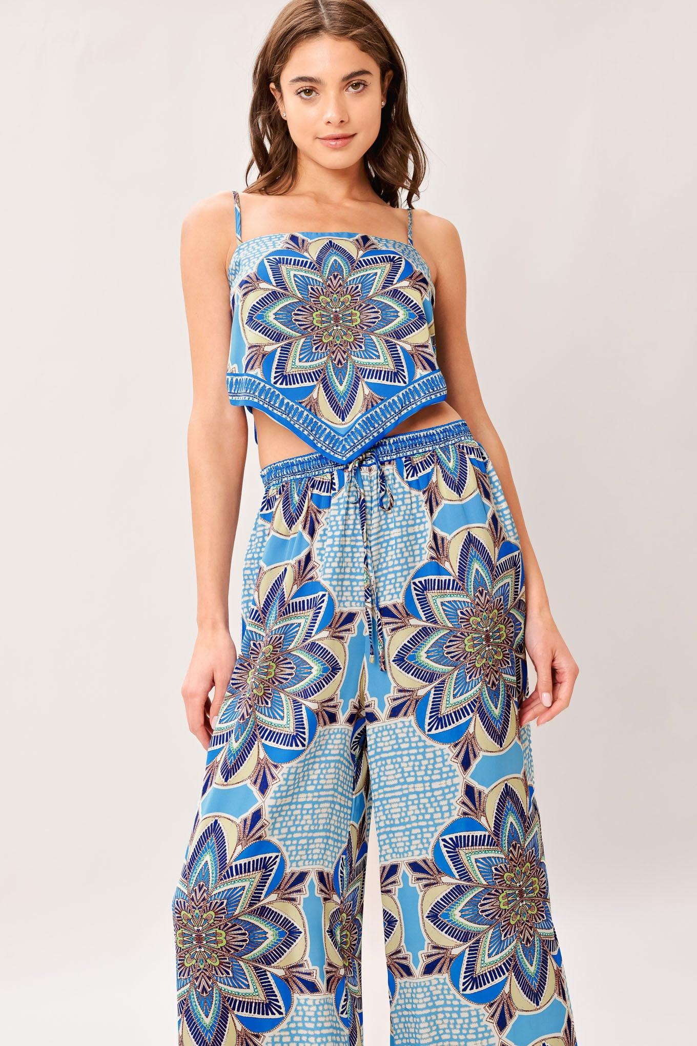 AZURE MANDALA SCARF TOP AND PANT SET | Lady Black Tie
