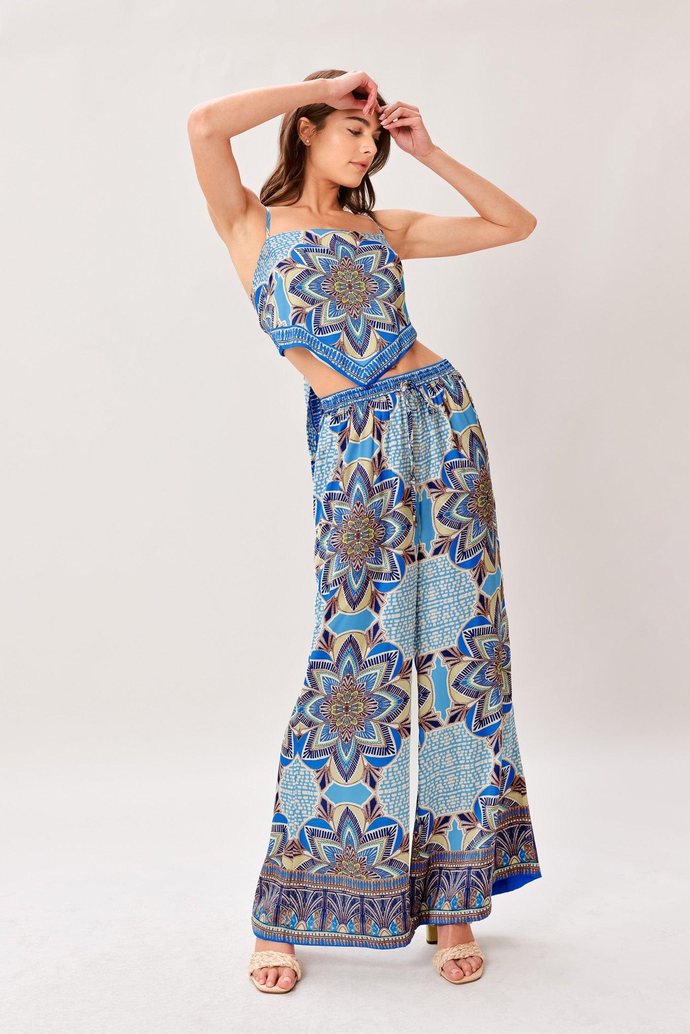 AZURE MANDALA - SCARF TOP AND PANT SET | Lady Black Tie