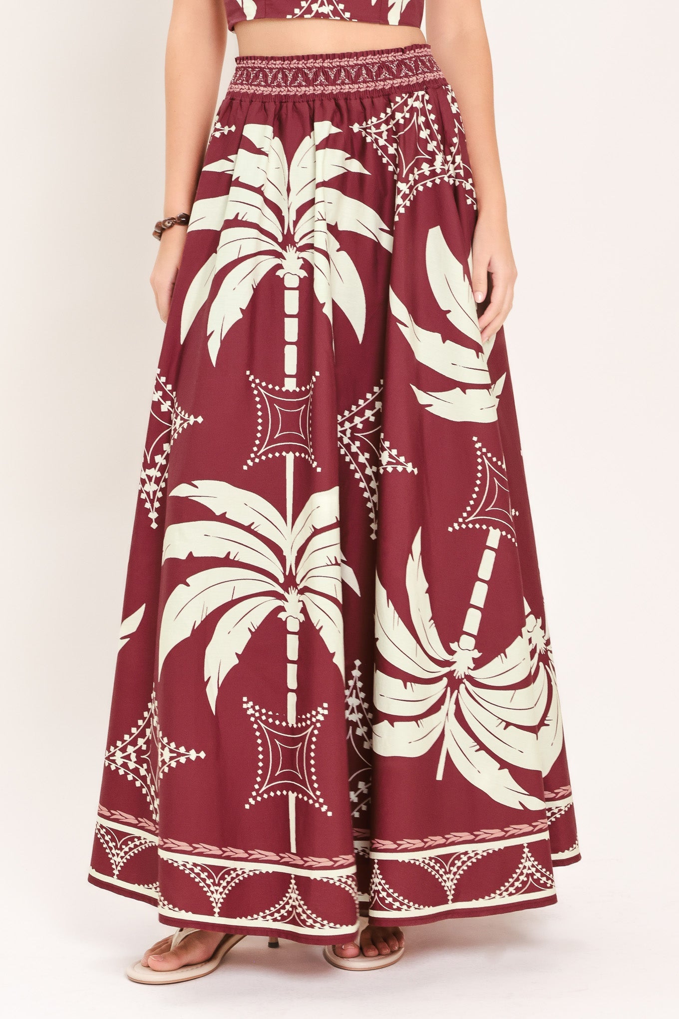PARADISE CHARM BURGUNDY TOP & SKIRT SET