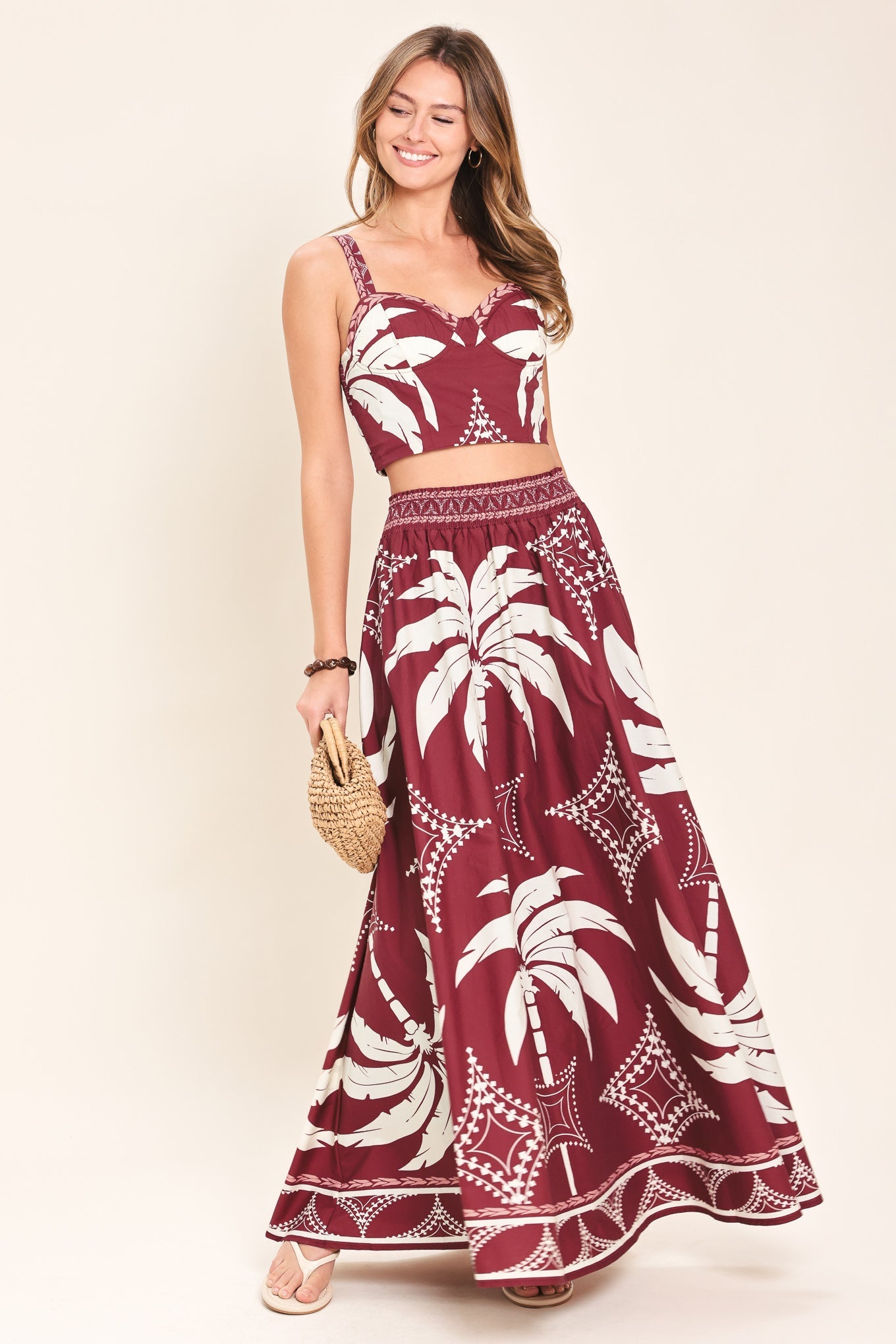 PARADISE CHARM BURGUNDY TOP & SKIRT SET