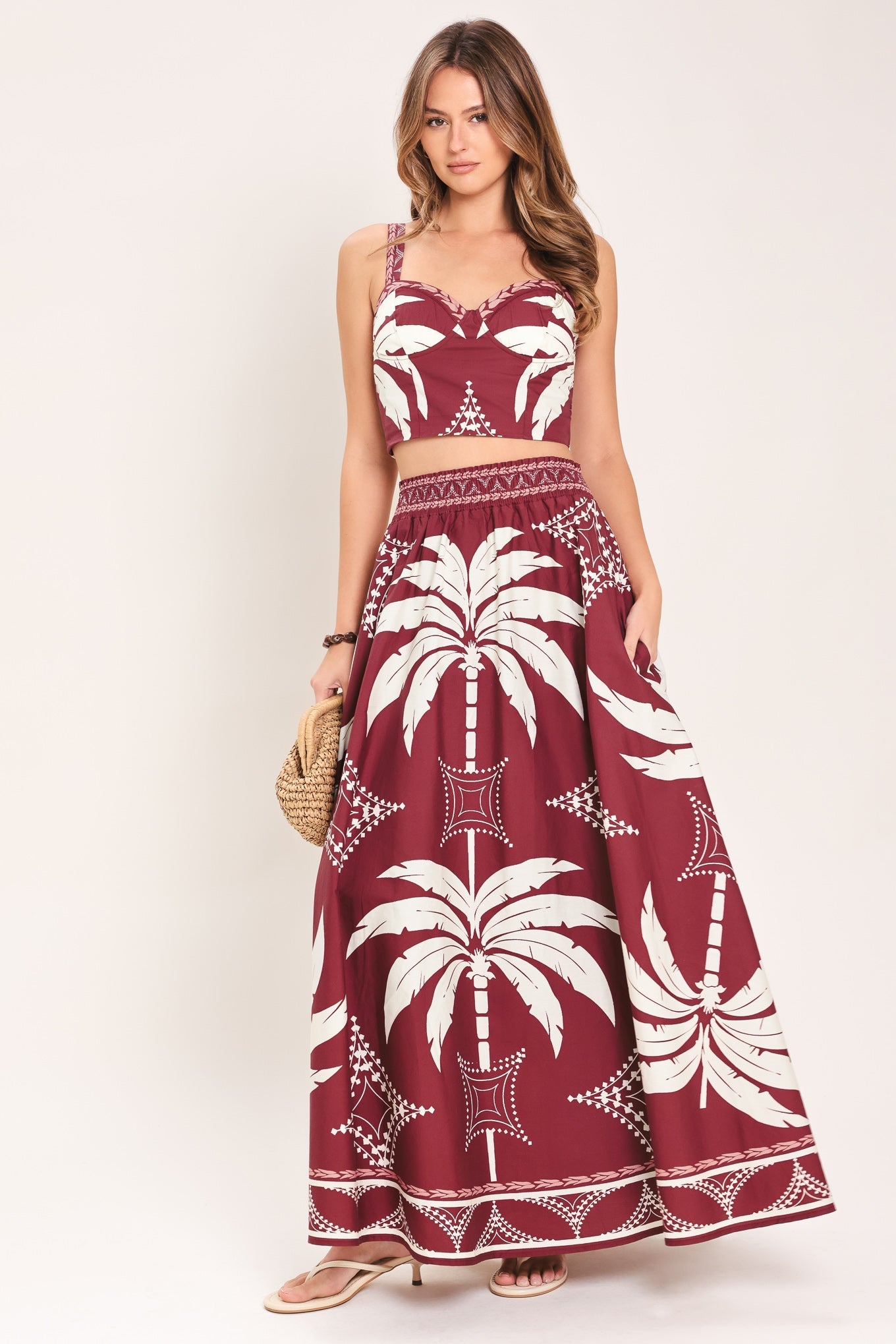PARADISE CHARM BURGUNDY TOP & SKIRT SET