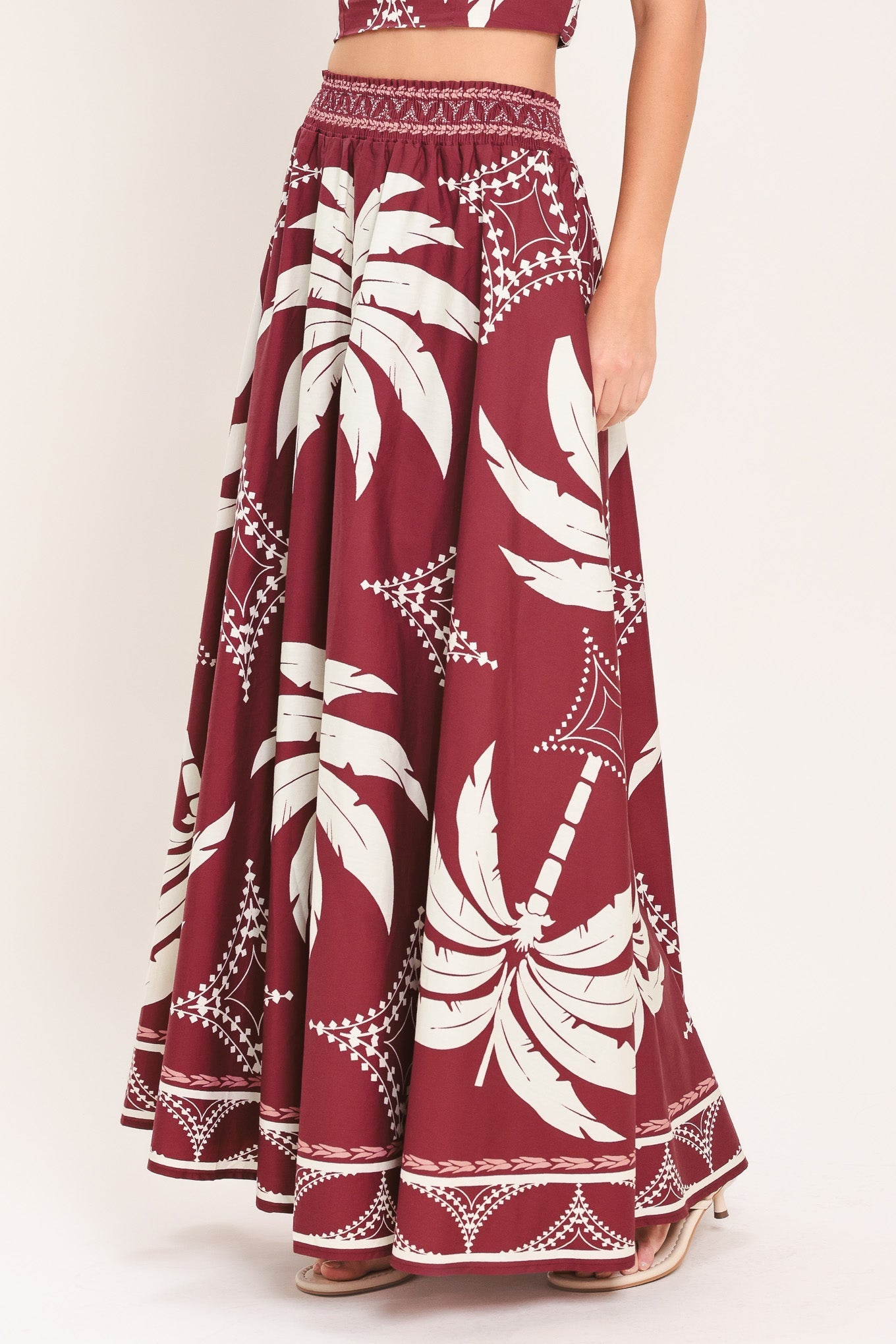 PARADISE CHARM BURGUNDY TOP & SKIRT SET