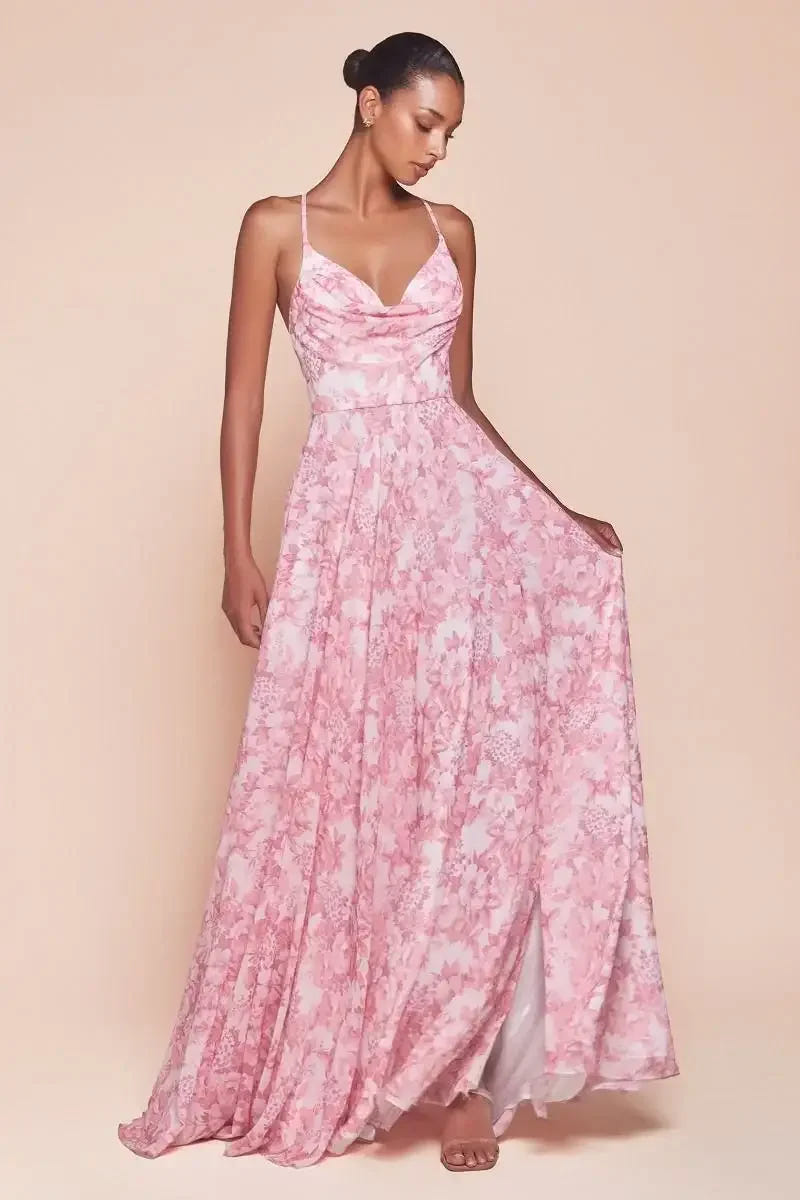 IRIS GOWN - ROSE - A-LINE CHIFFON PRINT DRESS