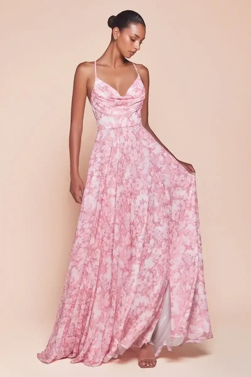 IRIS GOWN - ROSE - A-LINE CHIFFON PRINT DRESS