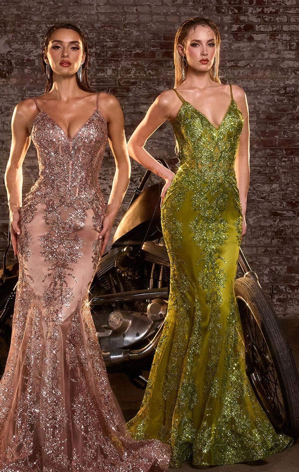 Lyra Gown - Mocha Gold - FITTED FLORAL GLITTER PRINT CORSET GOWN