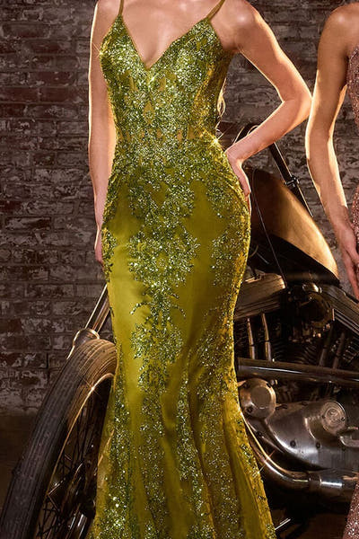 Lyra Gown - Greenery - FITTED FLORAL GLITTER PRINT CORSET GOWN