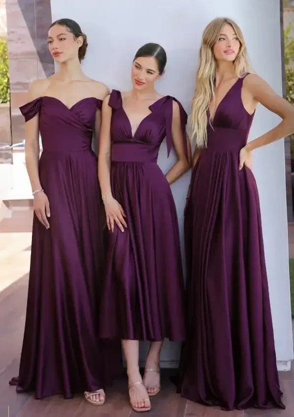 Kinsley Gown - Eggplant - Soft Satin A-line Dress