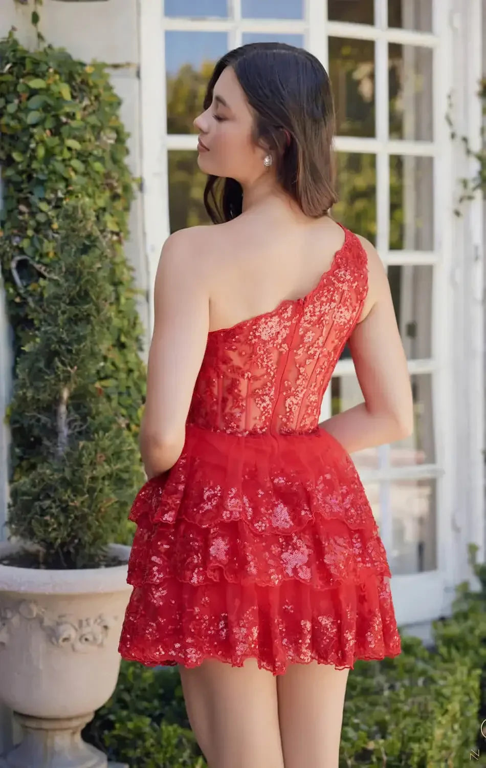 CHRISTIE MINI DRESS - RED - ONE SHOULDER TIERED SHORT DRESS