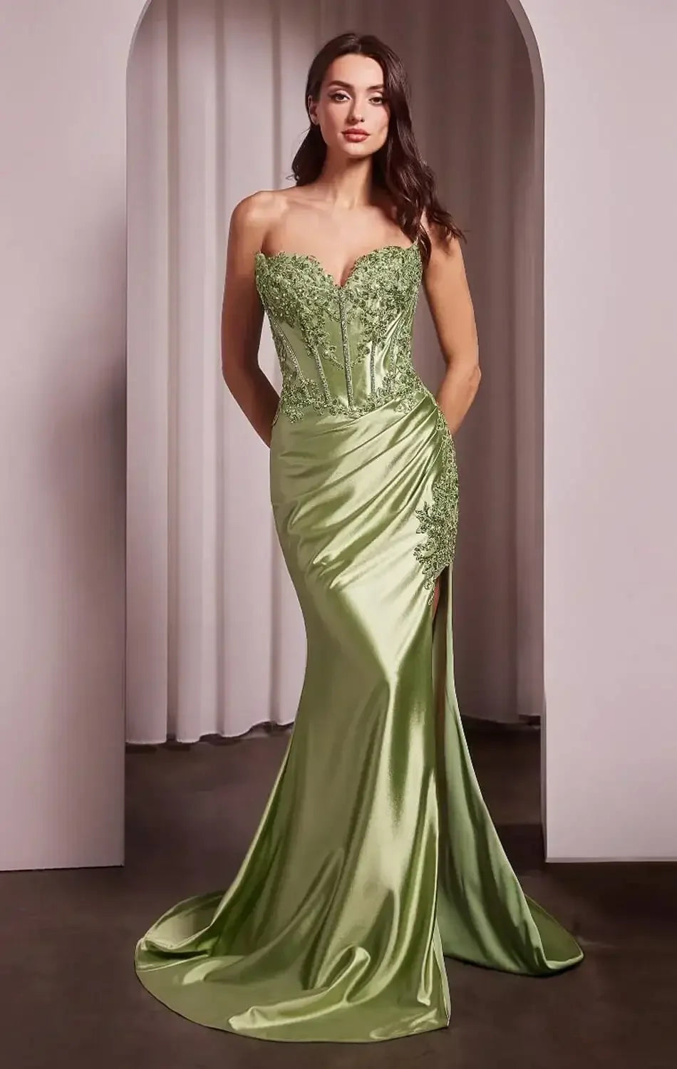 Jupiter Gown - Fitted Strapless Lace & Satin Gown