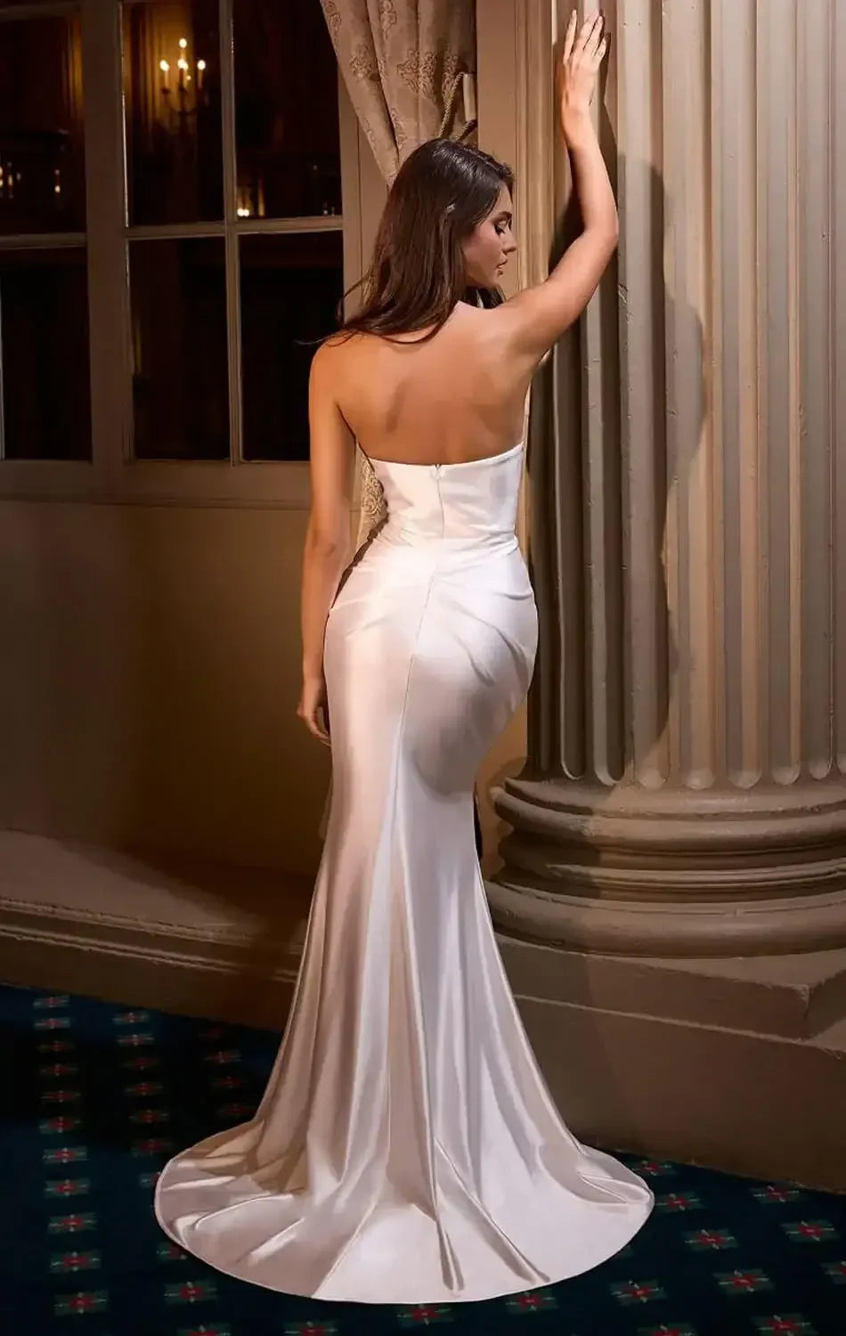 DEANNA GOWN - OFF WHITE - ASYMMETRICAL STRAPLESS SATIN GOWN