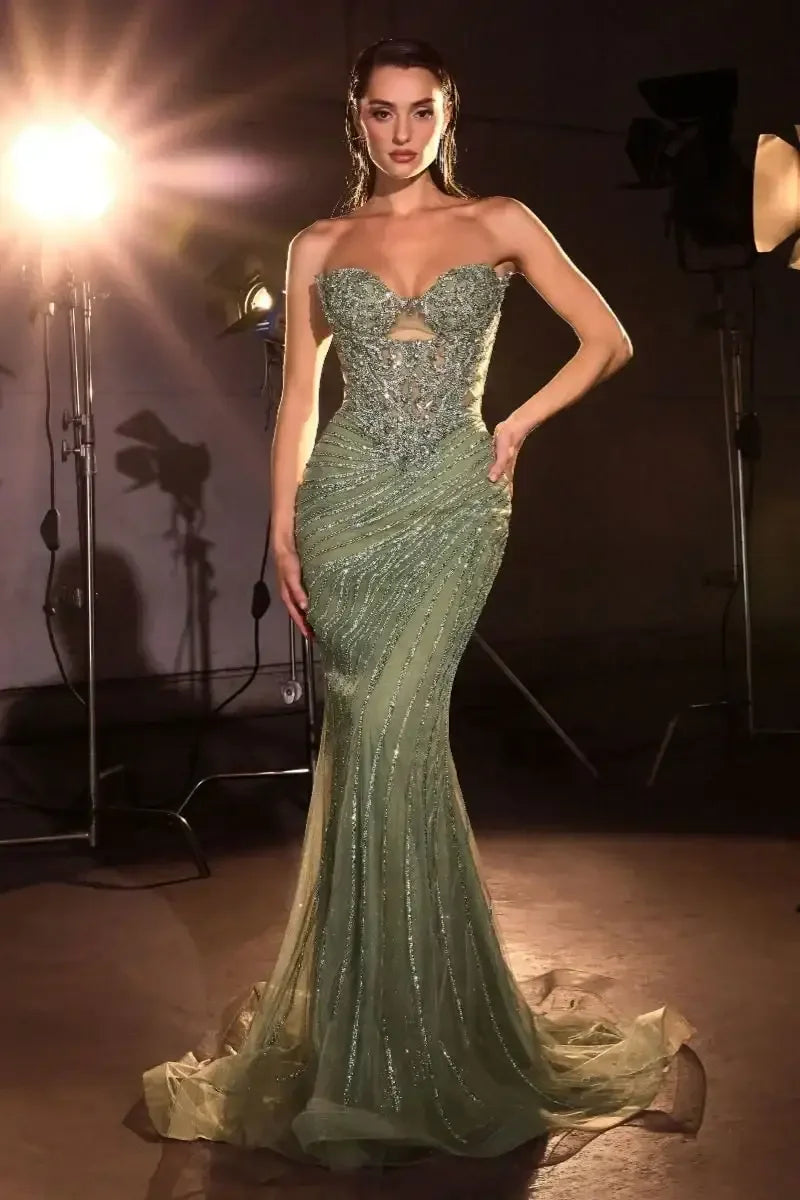 Keisha Gown - Beaded Mermaid Dress With Lace Up Back