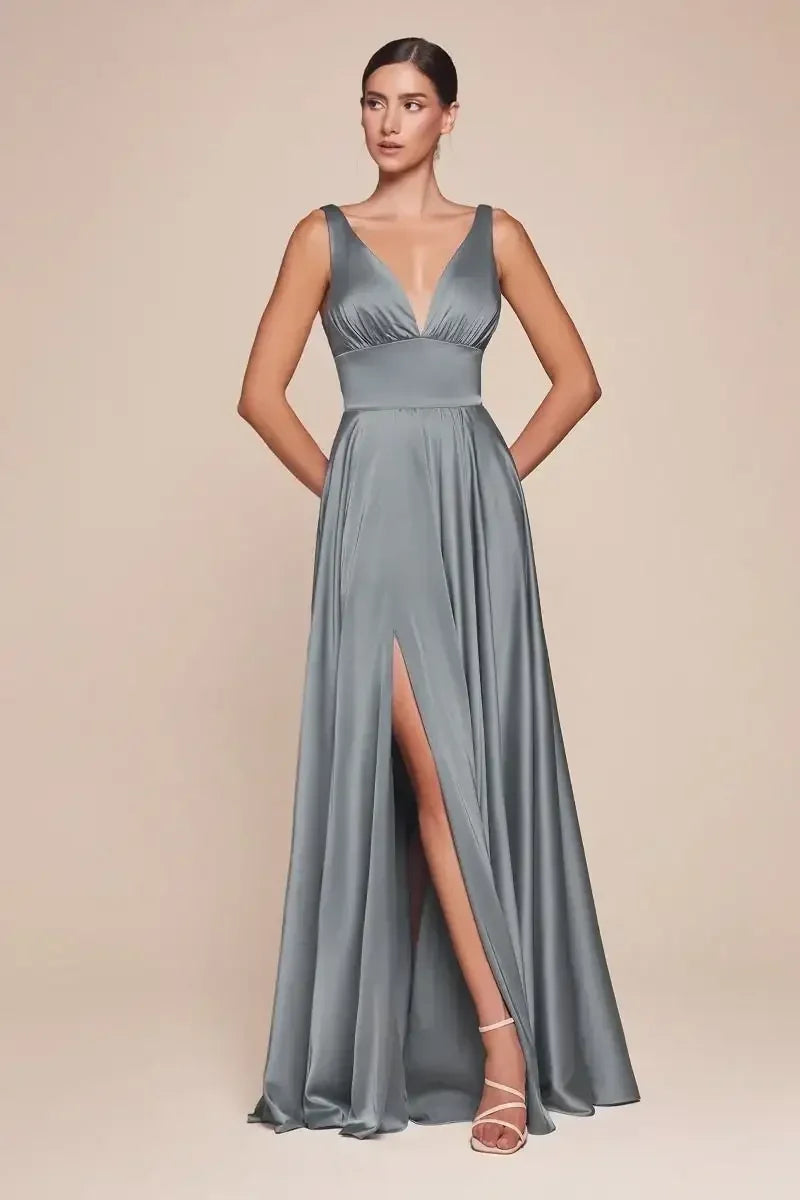 Kinsley Gown - Dusty Blue - Soft Satin A-line Dress