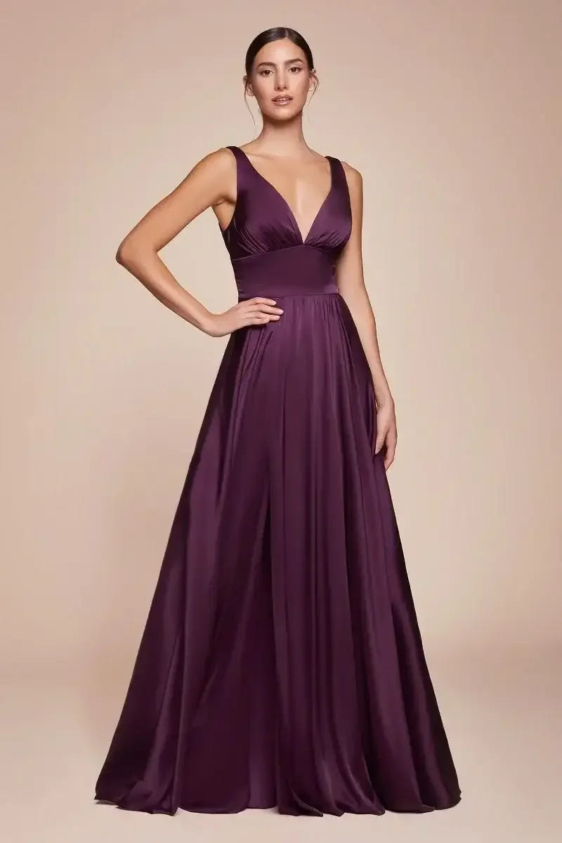 Kinsley Gown - Eggplant - Soft Satin A-line Dress