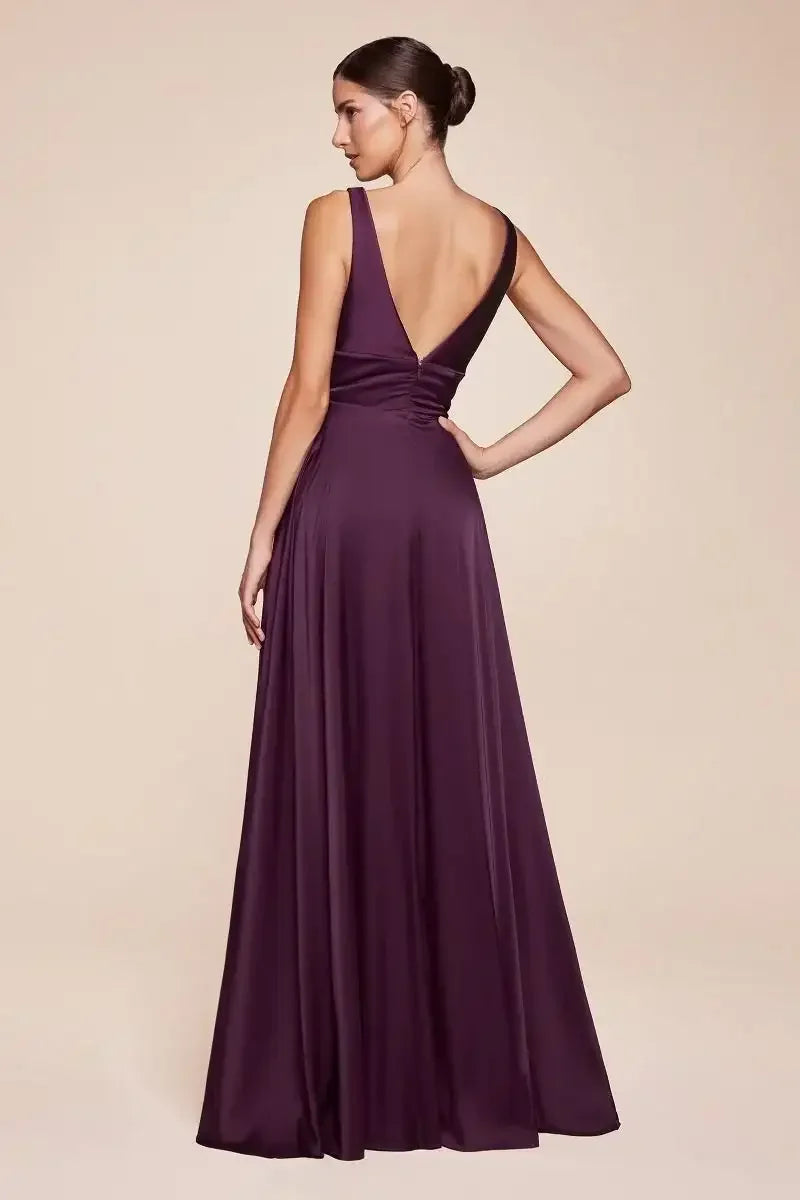 Kinsley Gown - Eggplant - Soft Satin A-line Dress