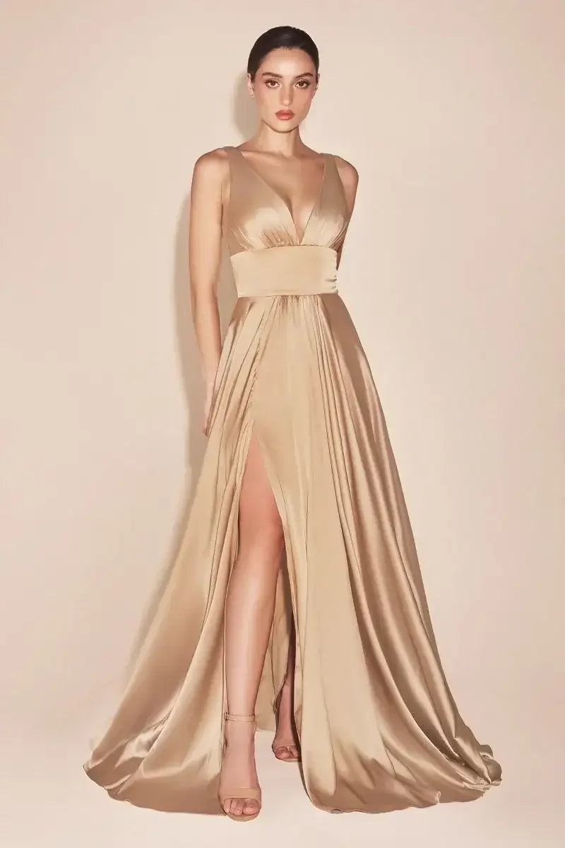 Kinsley Gown - Champagne Gold - Soft Satin A-line Dress