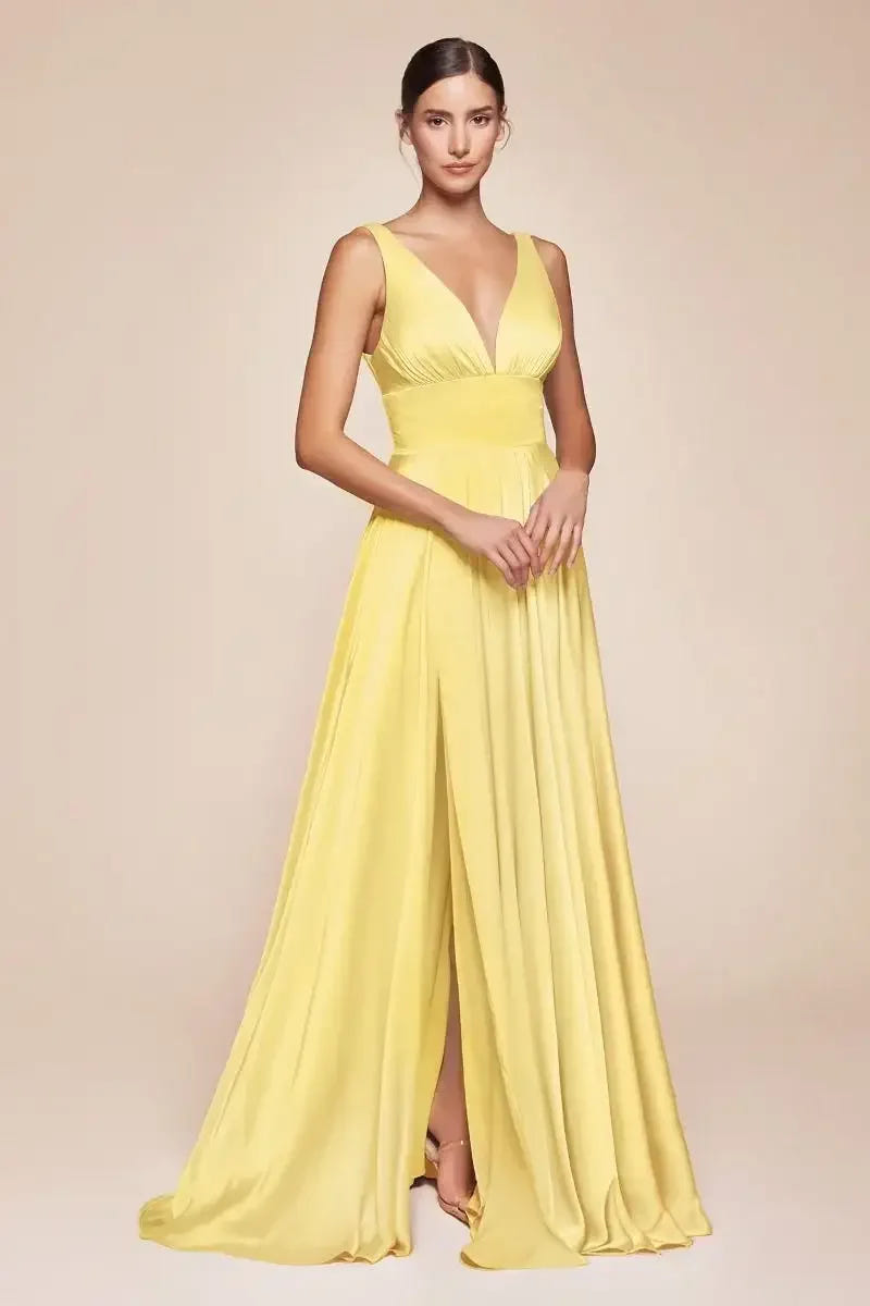 Kinsley Gown - Light Yellow - Soft Satin A-line Dress