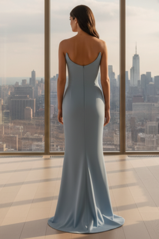 Velvi - Daris Gown - Light Blue - Cat-eye Scoop Neckline Dress - Size S Velvi - Daris Gown - Light Blue - Cat-eye Scoop Neckline Dress - Size S